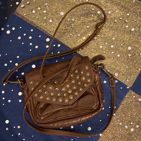 RARE FRYE GORG STUDDED COGNAC CROSSBODY Bag LUX - Picture 2 of 8